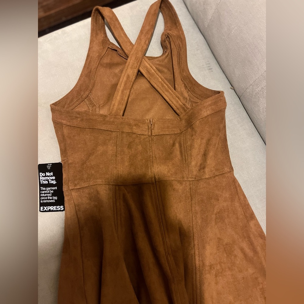 Express Vegan Faux Suede Scalloped Hem Sleeveless Fit & Flare Mini Dress Boho S